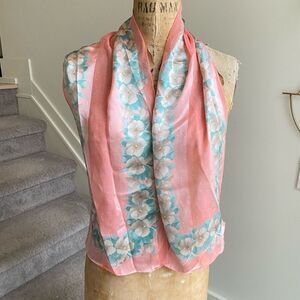 Vintage Vera Neumann Silk Pink Pastel Floral Polkadot Neckscarf - 10.5" x 31"
